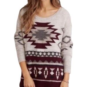 American Eagle Sweater Womens Size XS Beige Wool Blend Aztec Southwestern Tribal